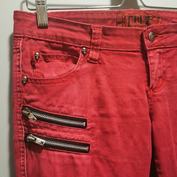 Tripp NYC red overdye skinny jeans with decorative zippers - Picture 3 of 9